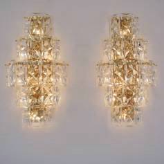 Kinkeldey large wall lights, gold plated gilt & crystals, 1970`s ca, German